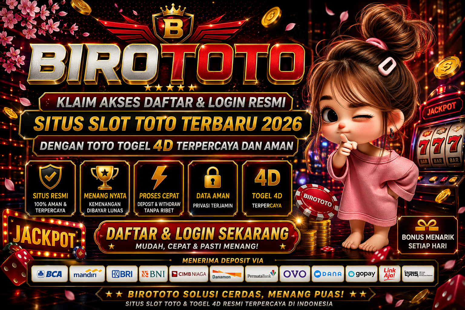 Sikat Akses Anda di BIROTOTO, tempat Daftar & Login Resmi Situs Slot Toto Terbaru 2026 paling gasspol! Nikmati layanan Toto Togel 4D Terpercaya Dan Aman dengan sistem yang sangat terbuka dan peluang menang yang super besar. Menang berapa pun pasti langsung cair tanpa drama. Tunggu apa lagi? Klaim posisi Anda di barisan pemenang hari ini!